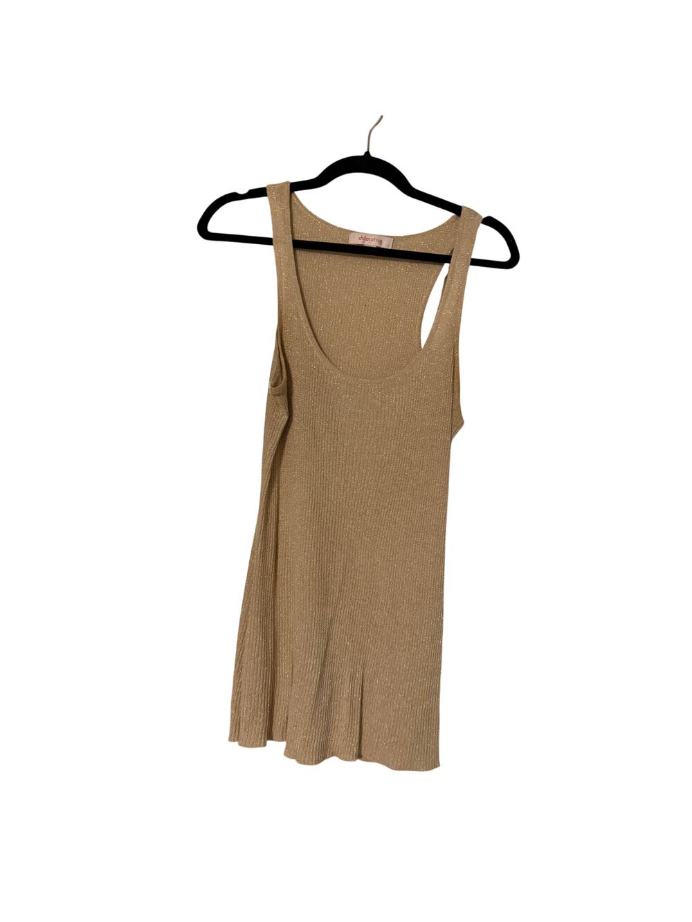 Xhilaration Gold Metallic Shimmer Ribbed Knit Tank Tunic Top Women's Large